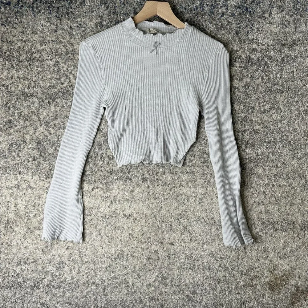 Free People Intimately Shirt Womens Small Lunar Rock Ribbed Cropped Long‎ Sleeve